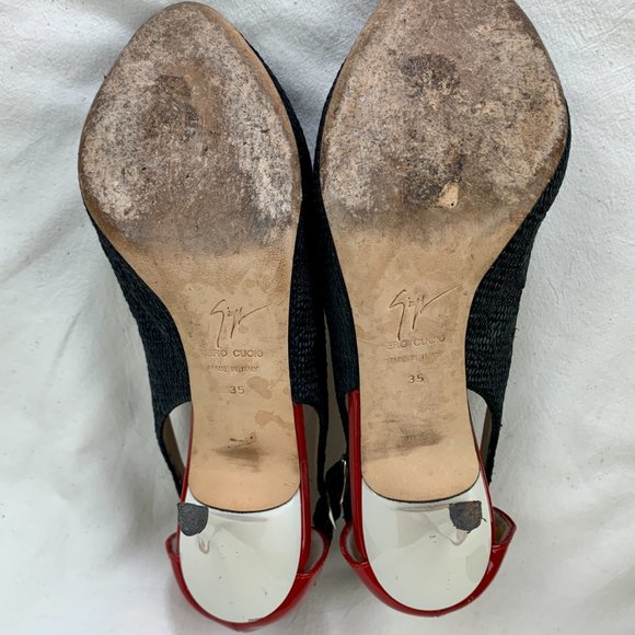 Giuseppe Zanotti Stiletto in Black Straw with Red & White Patent Heel - Picture 10 of 10